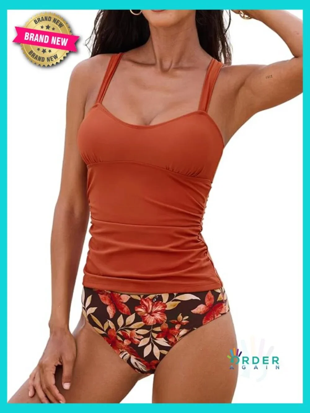 Women's Tankini Set Two Piece Swimsuit Ruched Tummy Control Crossback Tie